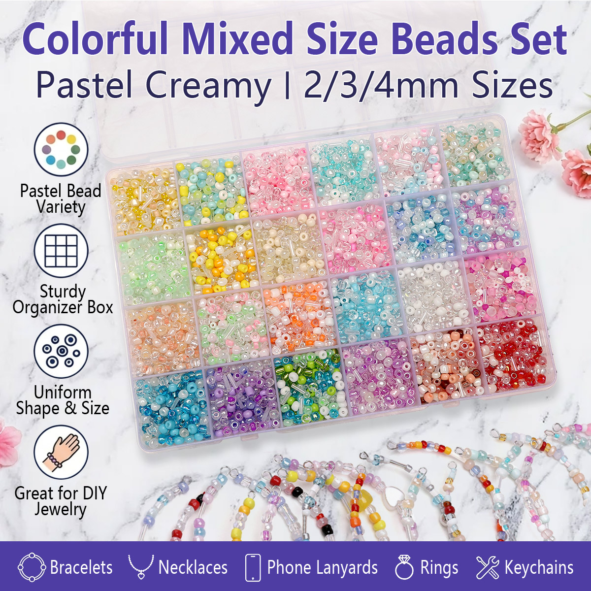24 Grid Mixed Size Glass Seed  - Jewelry Making Degree ulasan dan harga