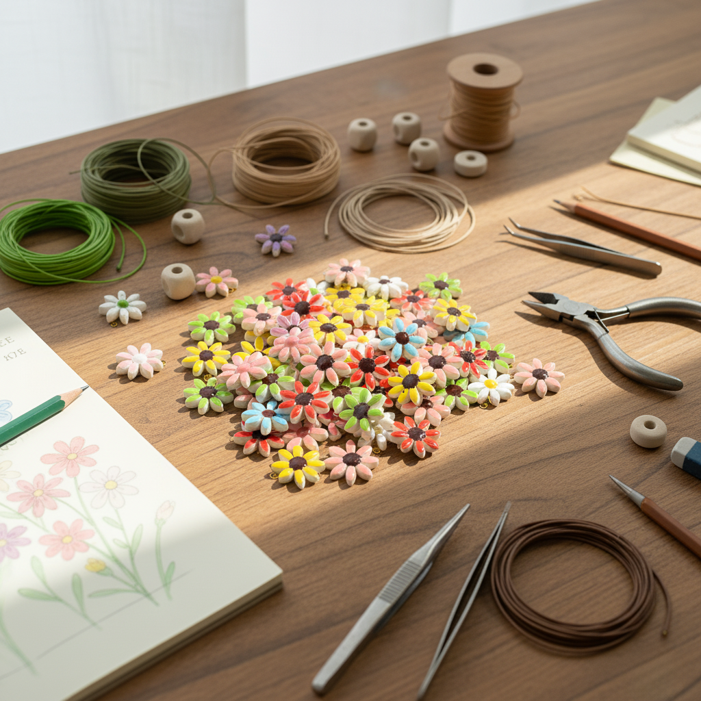5pcs DIY Ceramic Flower Beads  - Jewelry Making Qc ulasan dan harga